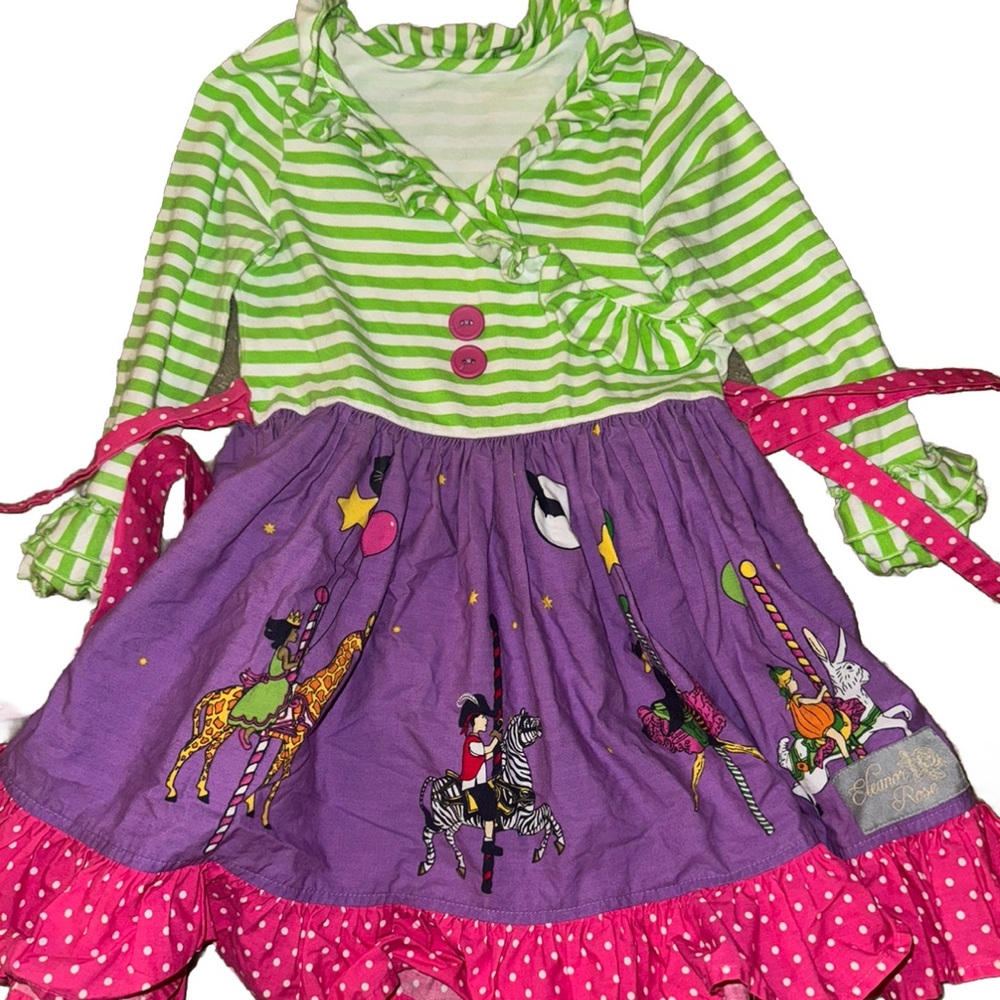 Eleanor Rose Halloween Dress Girls Size 3-4 Green Purple Ruffled Tie Back